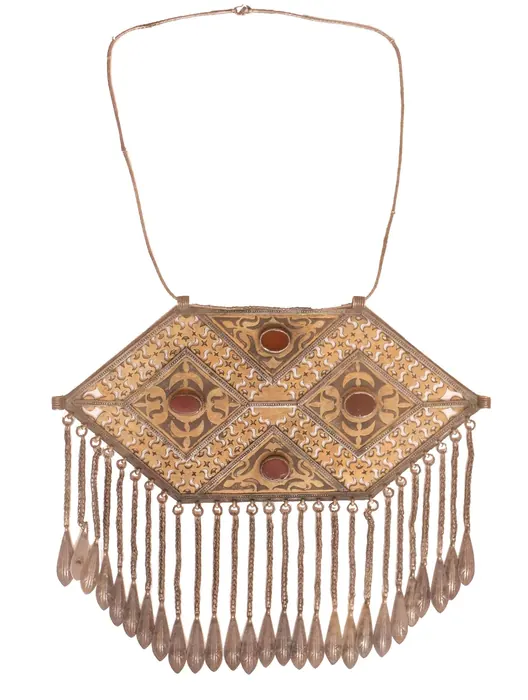 Turkmen Silver & Agate Tassels Dowry Necklace
