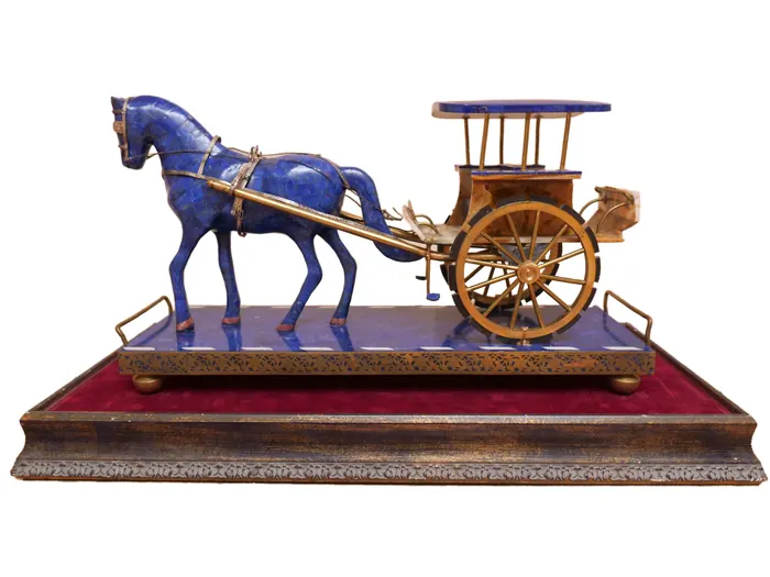 Lapis Lazuli Horse & Carriage Statue